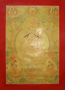 33.25" x 23.5" Guru Rinpoche Gold Tibetan Buddhist Thangka Scroll Painting Nepal - Picture 1 of 6