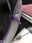 FOR TOYOTA PRIUS 2 GREY PERFORATED LEATHER STEERING WHEEL COVER PURPLE DOUBLE ST