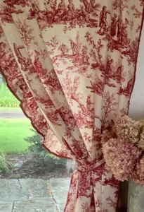 Pair Vintage Linen French Toile de Jouy Curtain The Delights of the Four Seasons - Picture 1 of 20