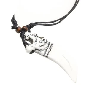 Kette Halskette Halsband mit Säbelzahn-Anhänger mit geschnitztem Tigerkopf - Bild 1 von 4