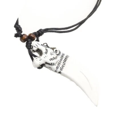 Kette Halskette Halsband mit Säbelzahn-Anhänger mit geschnitztem Tigerkopf - Bild 1 von 4