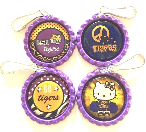 Handmade LSU Tigers Football Inspired Zipper Pull Purse Pull Gift set of 4 Cover