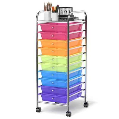 10 Drawer Rolling Storage Cart Scrapbook Paper Organizer Basket Rainbow Office - Image 1 of 4