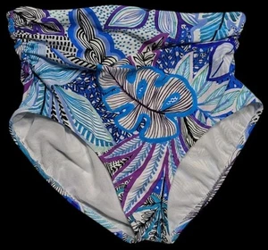 Womens Tropical Swim Bottom Sz 16 Vibrant High Waisted Tummy Control Ruched Side - Picture 1 of 10