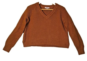 Madewell Women's Classic Knit Rust Pumpkin V-Neck Cropped Sweater Cream Size S - Picture 1 of 4