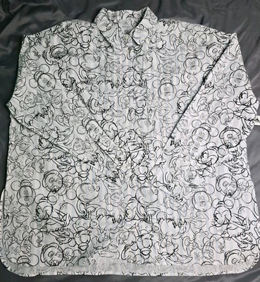 Camisa Disney Feminina XL Esboço Mickey Minnie Mouse Botão para Cima Blusa Oversized Nova Com Etiqueta - Imagem 1 de 4