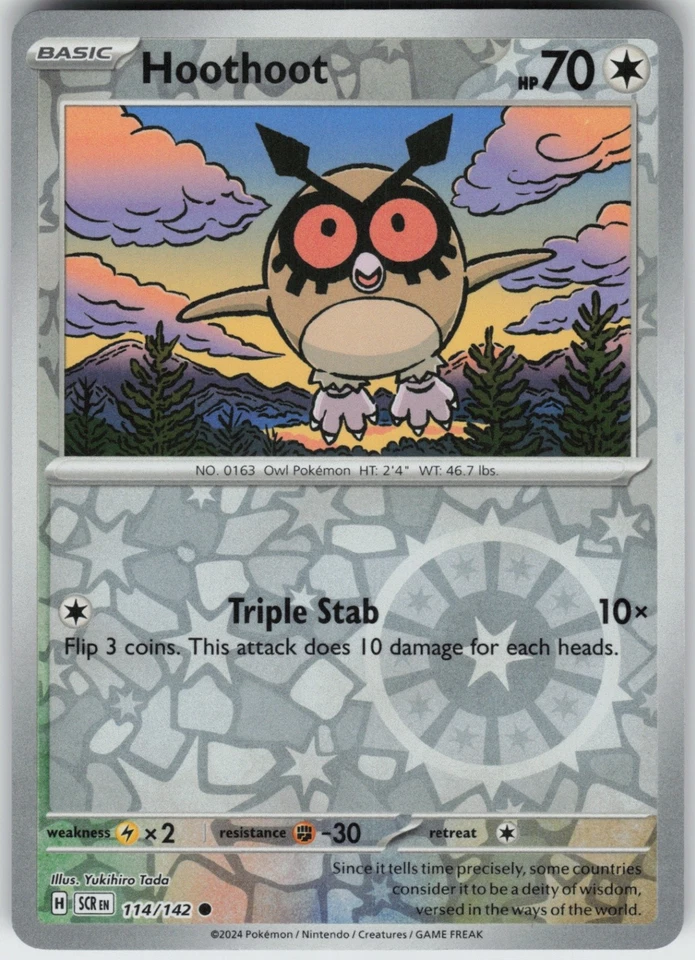 Reverse Holo Hoothoot 114/142 Common SV07: Stellar Crown NM - Image 1 of 1