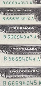 5 2017A $2 BILLS FANCY SEQUENTIAL SERIAL #’S 666 B66694041-45A TRINARY TRIPLE 6 - Picture 1 of 18