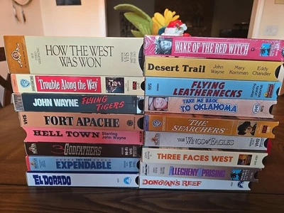 John Wayne - 19 VHS Lot Classic Cowboy  El Dorado, Fort Apache, Godfathers - Imagem 1 de 4