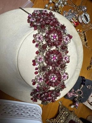 Michal Negrin Bracelet Colorful Spring Flowers Crystals 7 Statement Boho Pink - Image 1 of 4