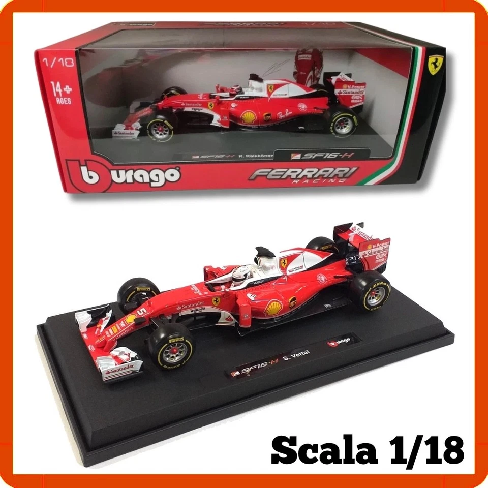 Modellino auto statico scala 1/18 diecast FERRARI SF16-H VETTEL Bburago Burago - Immagine 1 di 4