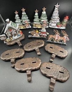 Lulu Decor Cast Iron 6 Christmas Stocking Holders Hangers Reindeer Santa Sleigh - Picture 1 of 19