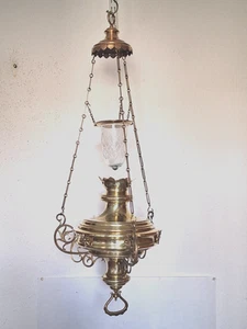 alte Öllampe, Kirchenampel, Ewiges Licht, Messing und Messingguss  um 1880 - Bild 1 von 11