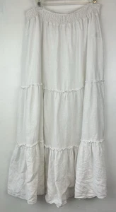 Rachel Zoe Maxi Skirt Womens M White Linen Tiered Pull On Boho Beach Vacation - Picture 1 of 7