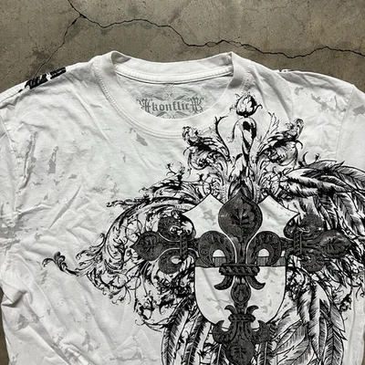 Vintage 2000’s Y2K Konflic Affliction Ed Hardy Chrome SouthPole AOP T-Shirt L - Image 1 of 4