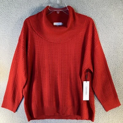 Suéter Calvin Klein Feminino Plus 0X Vermelho Relaxado Decote Capuz Malha Pulôver NOVO - Imagem 1 de 4