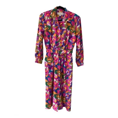 Camisa Vintage Tanner Talla 4 Rosa Naranja Verde Cinturón Almohadillas para los Hombros Bolsillos Foto 1 de 4