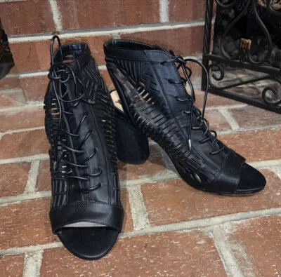 Sam Edelman Size 10 M ROCCO Black Peep Toe Heels Booties Womens Shoes EUC - Image 1 of 4