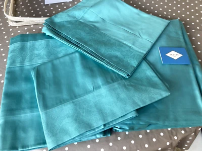 Set federa matrimoniale top e lenzuolo con angoli in cotone Frette NUOVO turchese acqua teal - Immagine 1 di 4