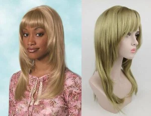 WOMENS LADY 25" LONG STRAIGHT HAIR WIG W/ LAYERED SIDE & BANGS SKIN TOP SHARON - Picture 1 of 8