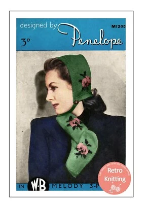 1940's Fair Isle Pixie Cap and Mittens Knitting Pattern - Image 1 of 2