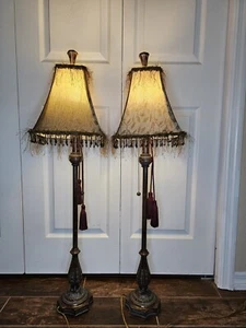 Buffet Accent Lamps Victorian Rustic Frizzled Beaded Nightstand VTG 39''T - Picture 1 of 18