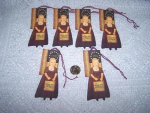 6-Primitive-4th of July Girl-Americana-Patriotic-Linen Cardstock-Gift-Hang-Tags - Picture 1 of 1
