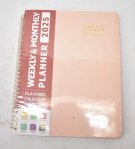 2025 Pink Hardcover Weekly/Monthly Planner Jan-Dec Calendar Monthly Tabs - Picture 1 of 6