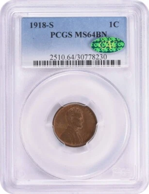 1918-S Lincoln Cent MS64BN PCGS (CAC) - Image 1 of 2