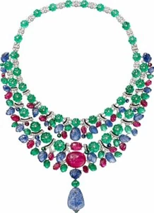 Tutti Frutti Statement Necklace 925 Sterling Silver Handmade Red Carpet Jewelry - Picture 1 of 1