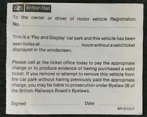 British Rail Self Adhesive Parking Notice BR3513/12 Unused, Vintage BR Ephemera - Picture 1 of 2
