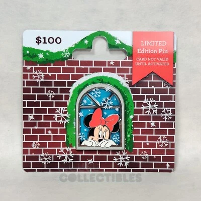 2018 Disney Parks Minnie Mouse Window Pin Snowflake Holidays Bow Snow Christmas - Image 1 of 4