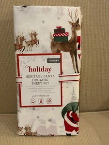 Pottery Barn Kids HERITAGE SANTA Toddler Fitted & Flat Sheet toddler pillow case - Picture 1 of 4
