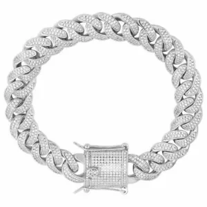 Men's Miami Cuban Link Bracelet Heavy Solid White Gold Plated Iced Link 12mm - Picture 1 of 12