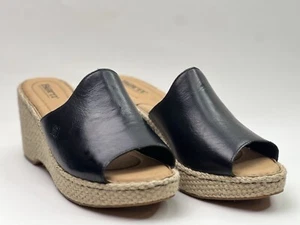 Born Womens  Lilah Black Full Grain Leather Espadrille Wedge Sandals, Size 10 M - Picture 1 of 8