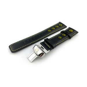 Black/Yellow Leather Strap Band fit TISSOT PRS516 Racing Couturier watches +Pins - Picture 1 of 3