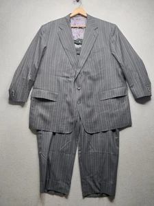 Anzug Herren 54S Sakko 52x28 Hose grau lila Nadelstreifen handgefertigt Super 120 - Bild 1 von 11
