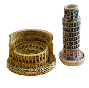 Juego de estatuillas de recuerdo italianas vintage de los años 80 - Coliseo y torre inclinada de Pisa - Imagen 1 de 16