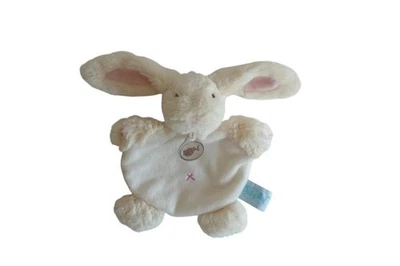 Doudou lapin plat Baby’Nat écru blanc rose 19 cm motif croix - Photo 1/2