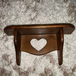 Vtg 90s Country Cottage Solid Wood Heart Wall Shelf Small Knick Knack 9” Trinket - Picture 1 of 5