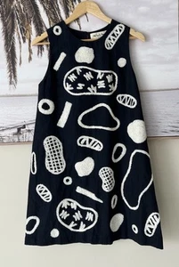 GORMAN Mireia Ruiz Navy Textured Print Linen Mod Shift Dress Size 8 - Picture 1 of 6
