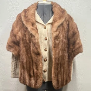 Vintage 1950s Becker & Becker Mink Fur Stole Shawl Collar Brown Real Fur Wrap - Picture 1 of 24