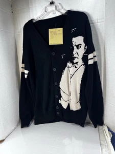Bela Lugosi Creepy Co Cardigan Knit Sweater Button Up No Tag M-L Middle Beyond - Picture 1 of 7