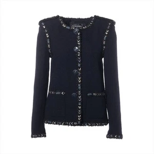 Chanel P53 Wool Collarless jacket 36 Ladies' Navy Blue P53402V36894 Tweed Coco - Bild 1 von 6