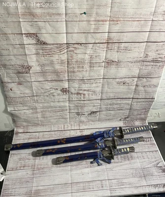 3 Samurai Sword Set 440 Stainless Steel Blade Plastic Sheath Cotton Ties Handle - Image 1 of 4