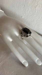 Anillo Brutalista Vintage con Vidrio Marrón Grande o Cuarzo Ahumado - Talla 2.5 - Imagen 1 de 6