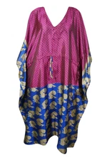 Purple Peacock Print Boho Gypsy Holiday gift Loose Maxi Dress Beach Kaftan 2XL