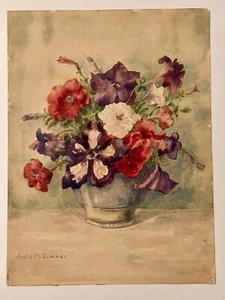 Amie M. Sumner Original Blumen Aquarell Gemälde Signiert Stillleben Vase Blume - Bild 1 von 4