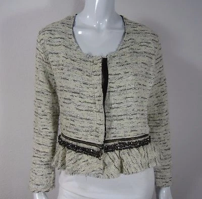 Blazer DOLAN Manga Larga Peplum Escote Redondo M Mediano Blanco Negro Tweed 027  Foto 1 de 4
