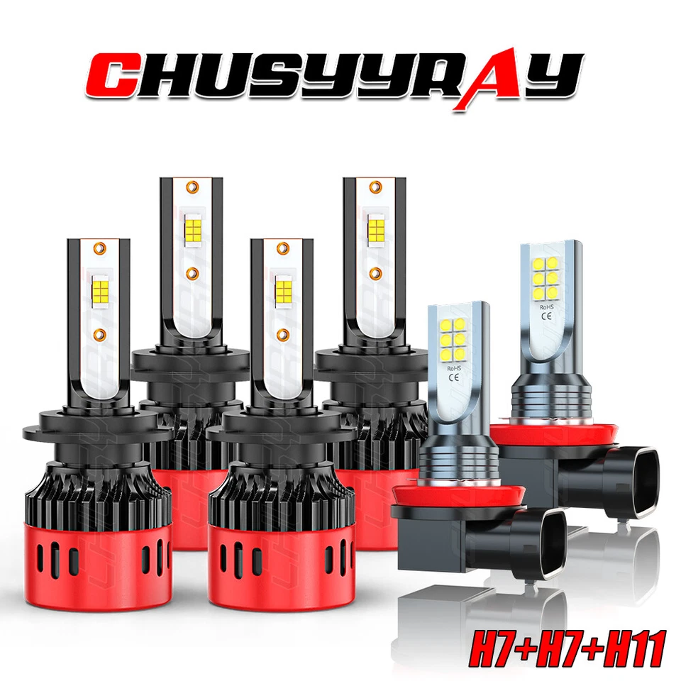 For Smart Fortwo 2008-2015 6pc H7+H7 LED Headlight High Low+H11 Fog Light Bulbs Foto 1 de 4